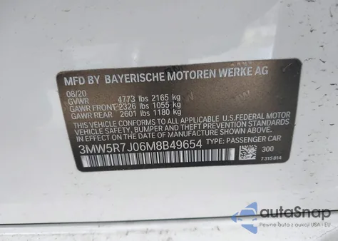 2021 BMW 330I xDrive z USA, uszkodzony, nr VIN 3MW5R7J06M8B49654